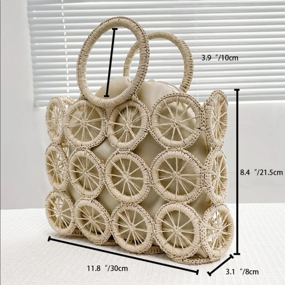 Drawstring Design Top Ring Straw Bag - Picture 5 of 5